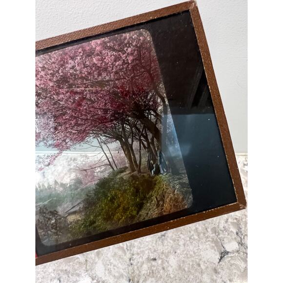 Antique Magic Glass Lantern Slide Cherry Blossoms at the Cliff of Kamony JL - Picture 3 of 4